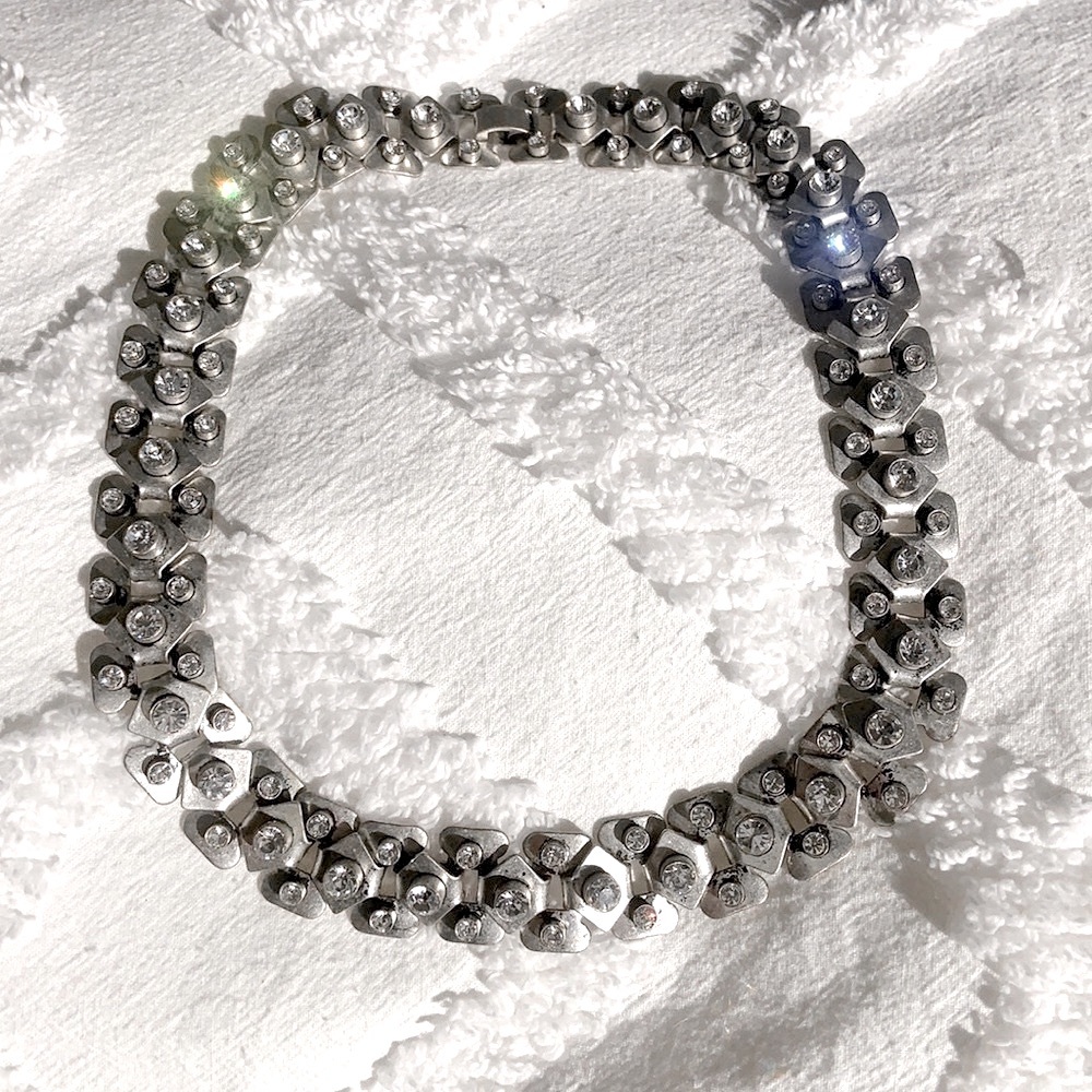Vintage J. Crew Statement Necklace Bike Chain Collar Choker Silver Jewelry